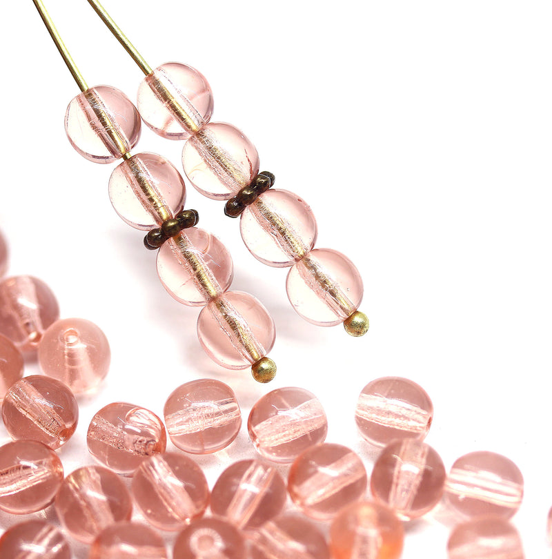 6mm Light peachy pink round druk czech glass beads, 40Pc