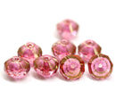 6x9mm Pink rivoli saucer czech glass beads goldish luster, 8Pc