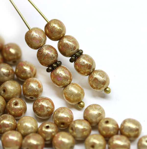 6mm Golden crackle round druk czech glass beads, 40Pc