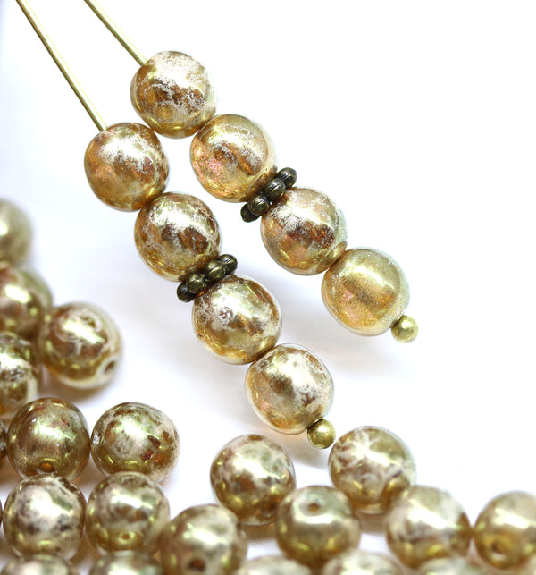 6mm Gold crackle round druk czech glass beads, 40Pc