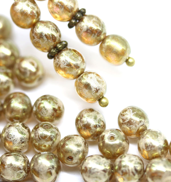 6mm Gold crackle round druk czech glass beads, 40Pc