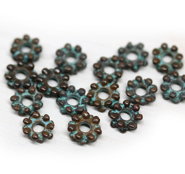7mm Verdigris patina daisy spacers rondelle 15pc