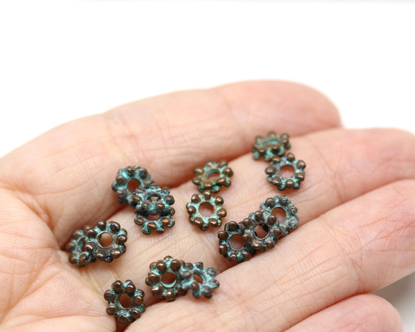 7mm Verdigris patina daisy spacers rondelle 15pc