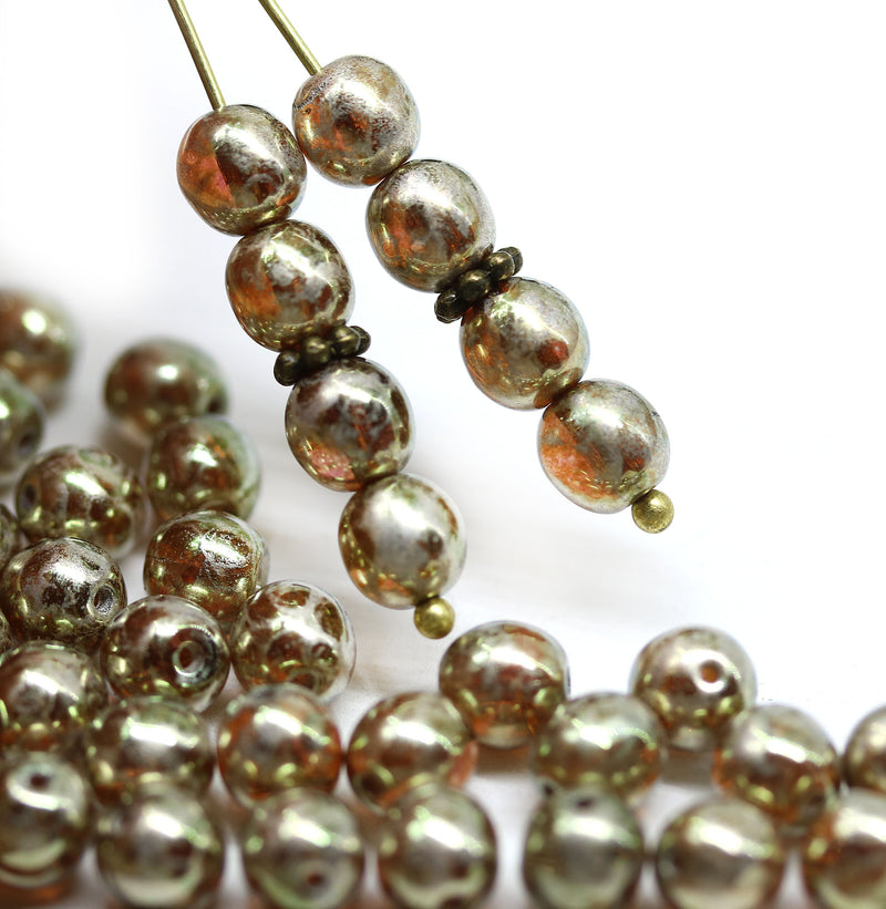 6mm Shiny crackle round druk czech glass beads, 40Pc