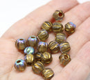 2.5mm hole light brown 8mm melon shape beads, golden wash - 20pc