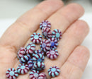 9mm Blue pink Czech glass daisy flower beads red inlays 20pc