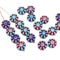 9mm Blue pink Czech glass daisy flower beads red inlays 20pc