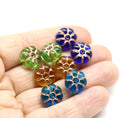 12mm Clear puffy pansy flower czech glass, copper inlays, 8pc