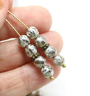 6mm Silver dark gray crackle round druk czech glass beads, 40Pc
