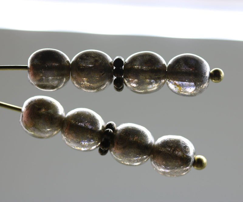 6mm Silver dark gray crackle round druk czech glass beads, 40Pc