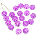 9mm Opal pink Czech glass daisy flower beads purple inlays 20pc