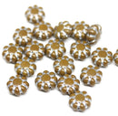 9mm Light brown Czech glass daisy flower beads silver inlays 20pc