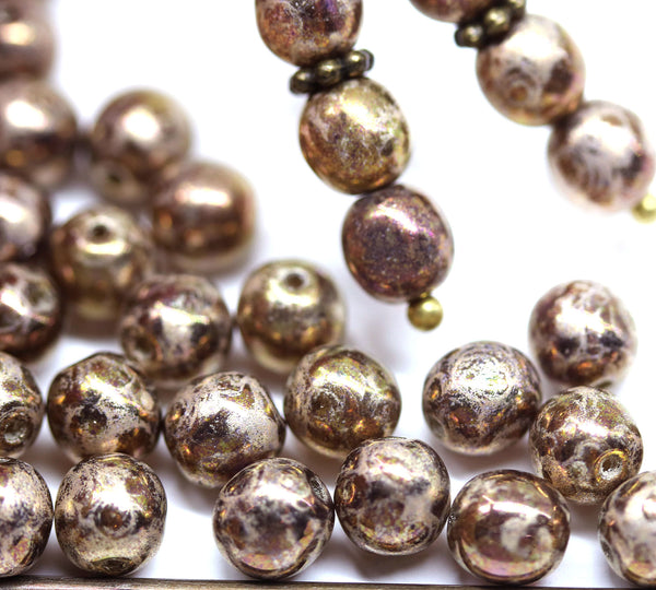 6mm Old patina purple crackle round druk czech glass beads, 40Pc