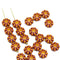 9mm Dark orange Czech glass daisy flower beads purple inlays 20pc
