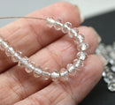 3x5mm Clear rondelle beads silver holes Czech glass, 40pc