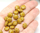 9mm Ocher yellow Czech glass daisy flower beads golden inlays 20pc