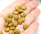 9mm Ocher yellow Czech glass daisy flower beads golden inlays 20pc