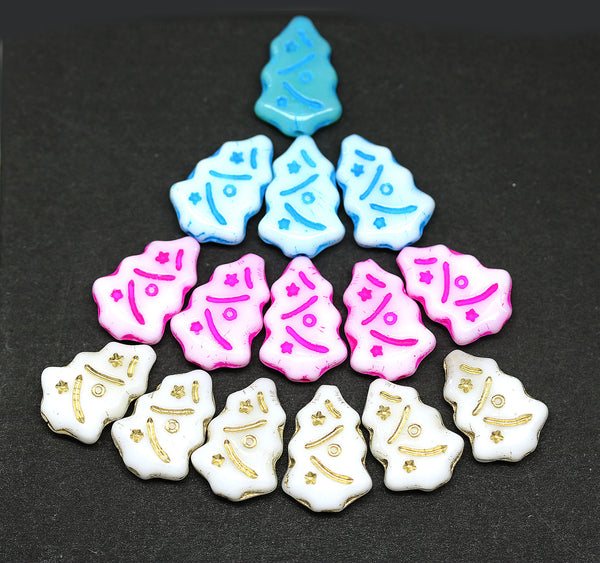 White gold Christmas tree beads Czech glass 8pc