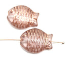 24x18mm Pale pink large fish beads copper finish Czech glass, 2pc