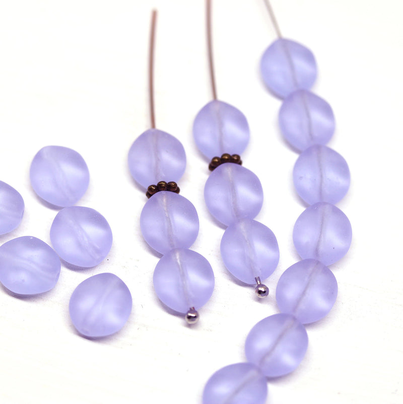 9x8mm Lilac lavender flat oval wavy czech glass beads, 20Pc