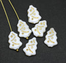 White gold Christmas tree beads Czech glass 8pc