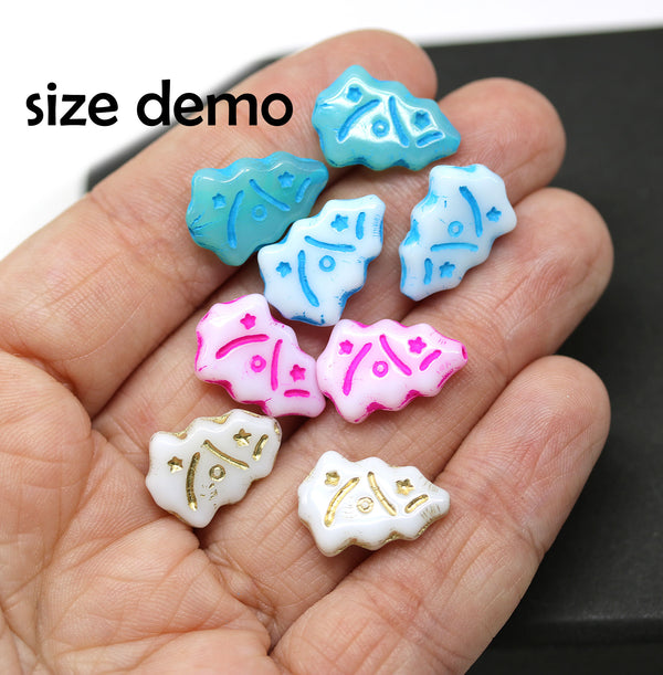 White pink Christmas tree beads Czech glass 8pc