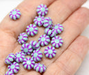 9mm Green purple Czech glass daisy flower beads 20pc