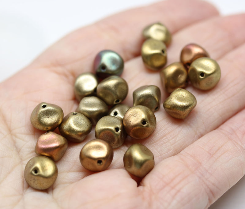 9mm Metallic gold round chunky czech beads mix 20pc