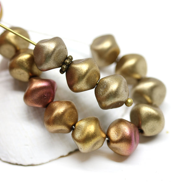 9mm Metallic gold round chunky czech beads mix 20pc