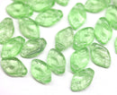 12x7mm Light green leaf beads crackle finish Czech glass, 30Pc