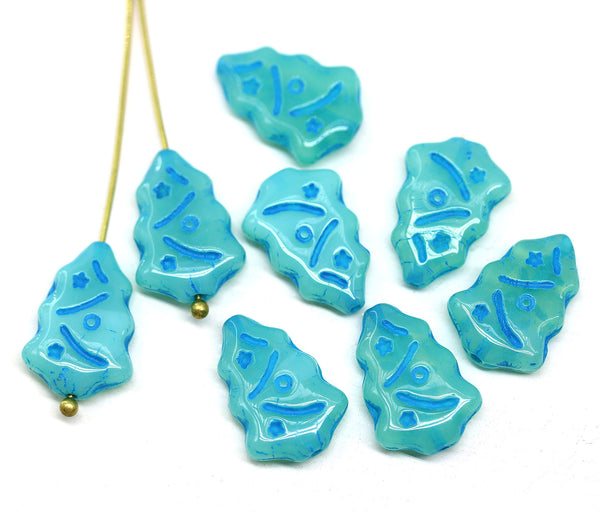 Opal green Christmas tree beads Czech glass 8pc