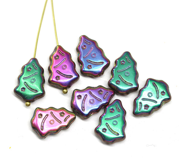 Full metallic Christmas tree beads Czech glass 8pc
