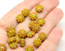 9mm Yellow orange Czech glass daisy flower beads 20pc
