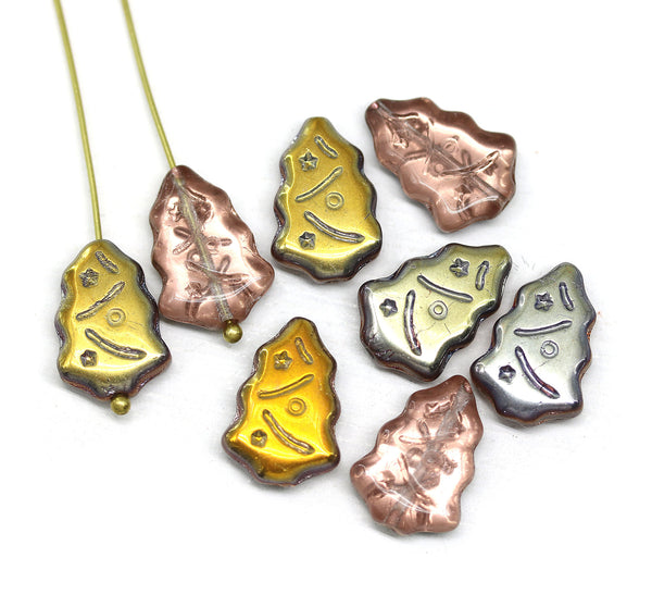 Golden Christmas tree beads Czech glass 8pc