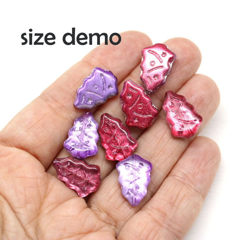 Purple pink Christmas tree beads Czech glass 8pc