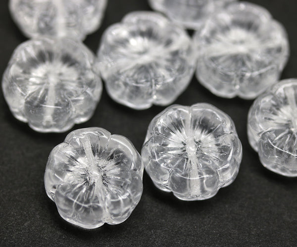 14mm Crystal clear pansy flower, Czech glass flat daisy, 8Pc
