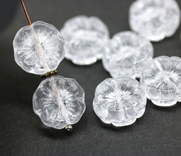 14mm Crystal clear pansy flower, Czech glass flat daisy, 8Pc