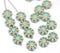 9mm Mint green Czech glass daisy flower beads, copper inlays 20pc