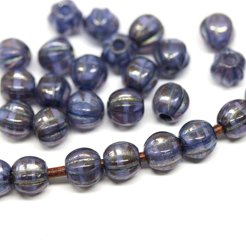 1.5mm hole Dark blue luster 6mm melon shape beads - 30pc