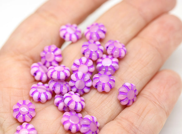 9mm Pink Czech glass daisy flower beads 20pc
