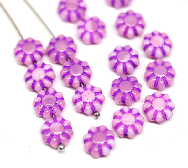 9mm Pink Czech glass daisy flower beads 20pc