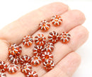 9mm Dark orange Czech glass daisy flower beads silver inlays, 20pc
