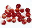9x8mm Red white flat oval wavy czech glass beads, 20Pc