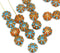 9mm blue orange Czech glass daisy flower beads, 20pc