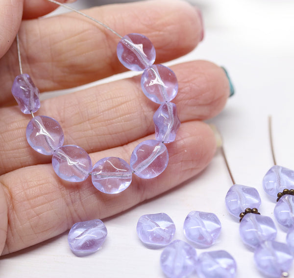 9x8mm Lilac lavender flat oval wavy czech glass beads, 20Pc