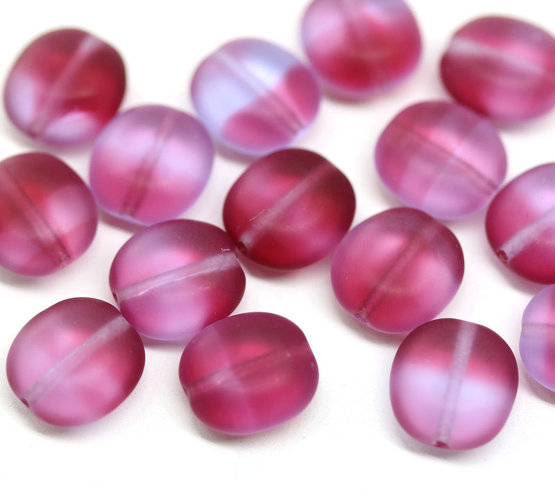 10x9mm Frosted pink flat oval czech glass beads, 15Pc