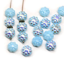 9mm Blue Czech glass daisy flower beads with luster, 20pc