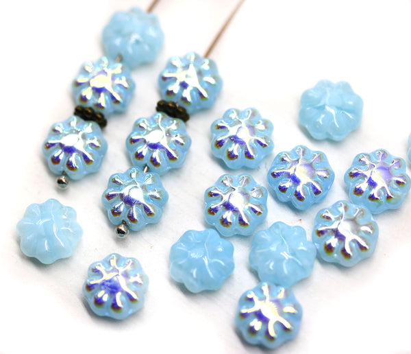 9mm Blue Czech glass daisy flower beads with luster, 20pc