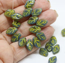12x7mm Mixed gray leaf beads yellow wash Czech glass, 30Pc