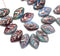 12x7mm Blue dark red leaf beads copper wash Czech glass, 30Pc